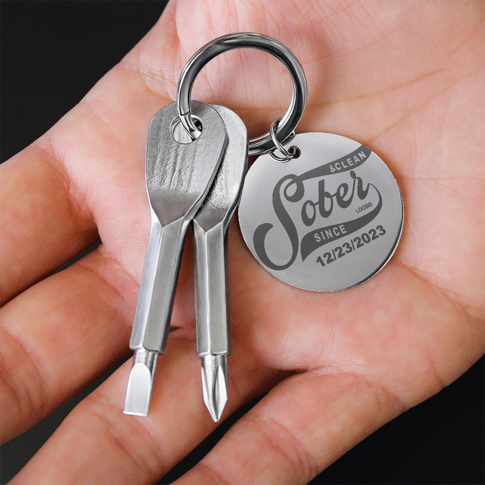 Sobriety Gift | Keychain | Personalized “Sober Since” Screwdriver Keychain with Custom Date