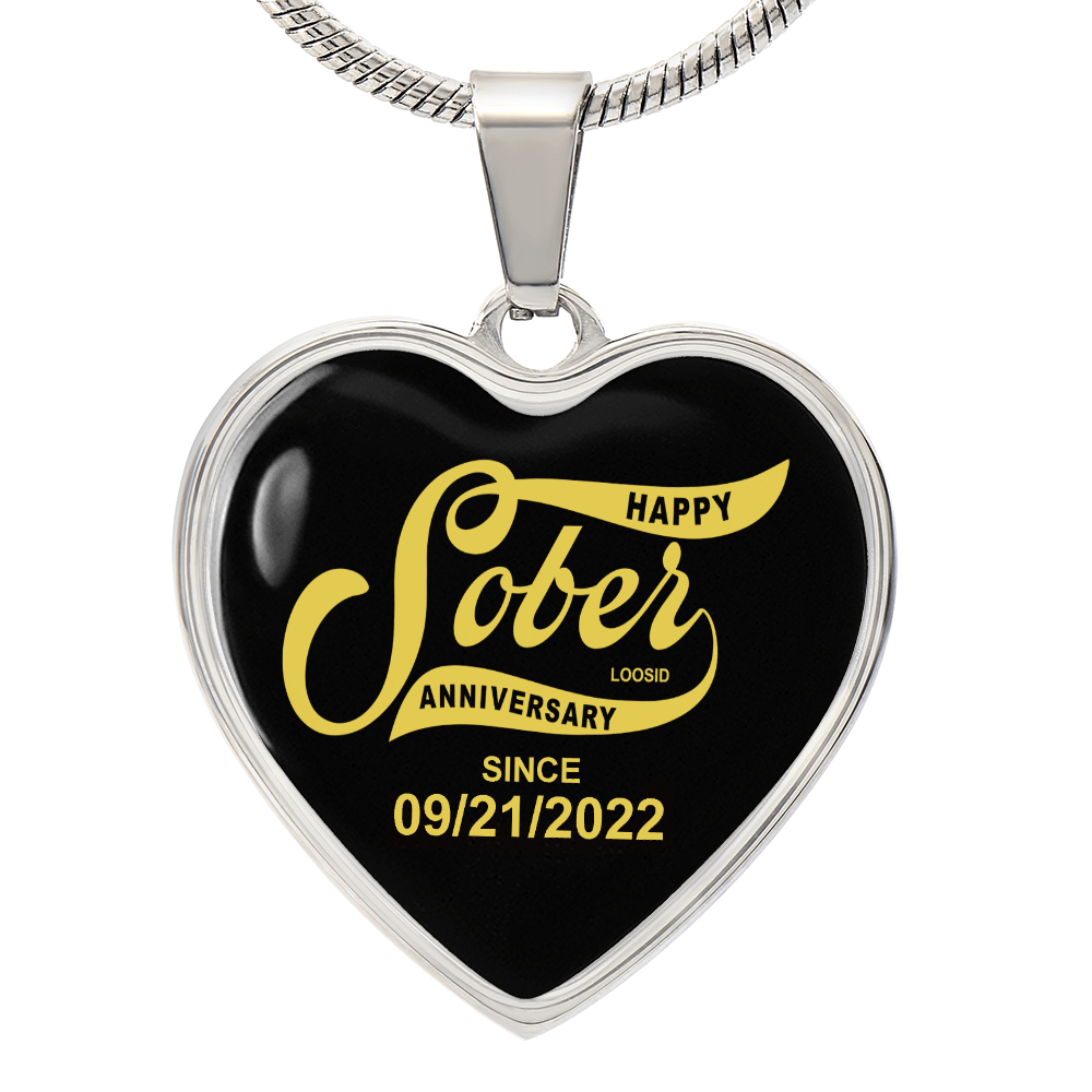 Happy Soberversary Gift | Sober Since Heart Necklace w/ Personalized Sober Date