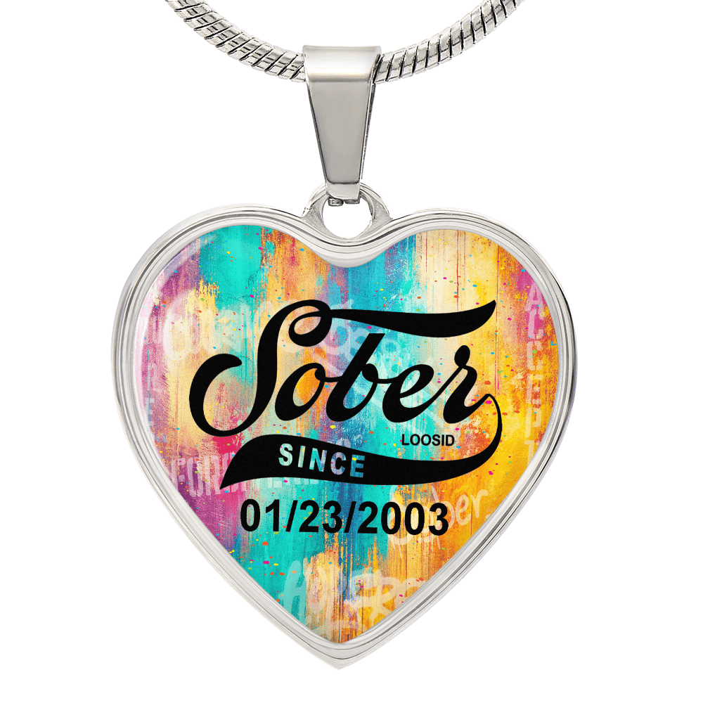Sobriety Gift | Sober Since Heart Necklace with Personalized Date
