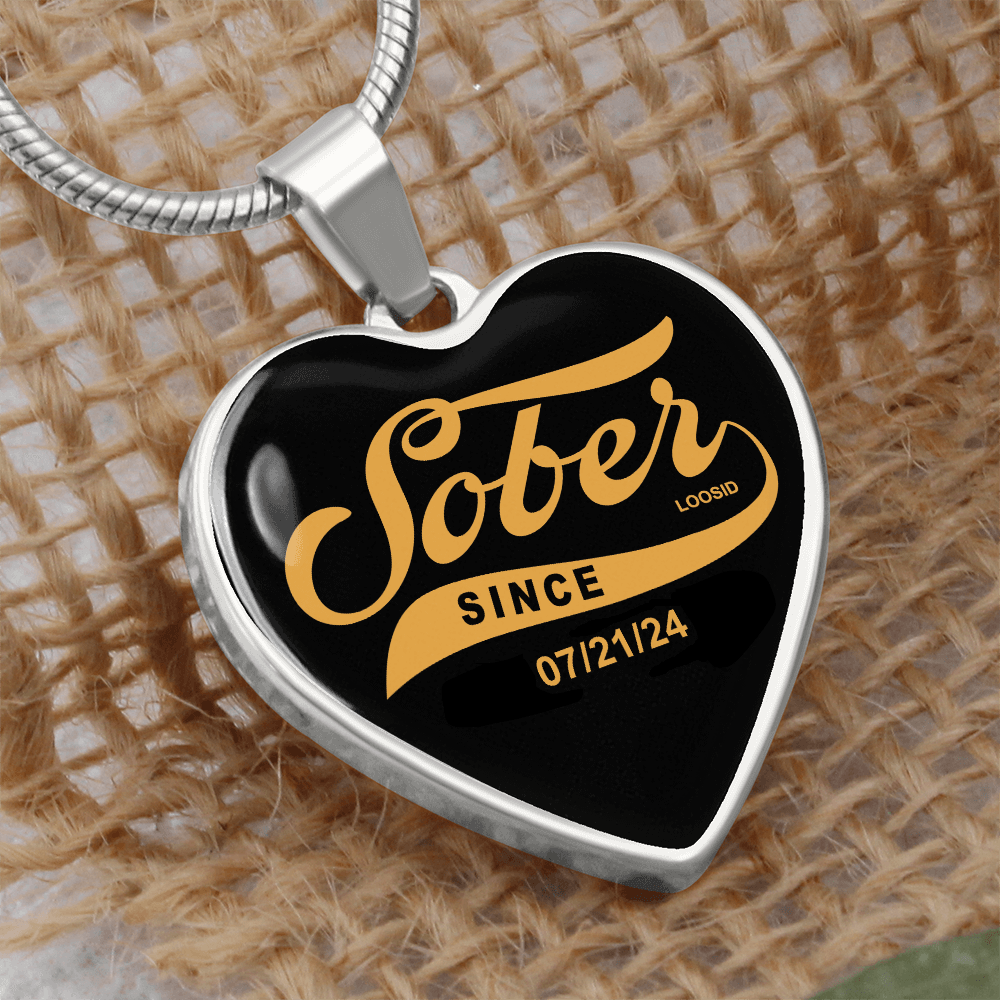 High-quality Sobriety Gift necklace with heart-shaped pendant and date