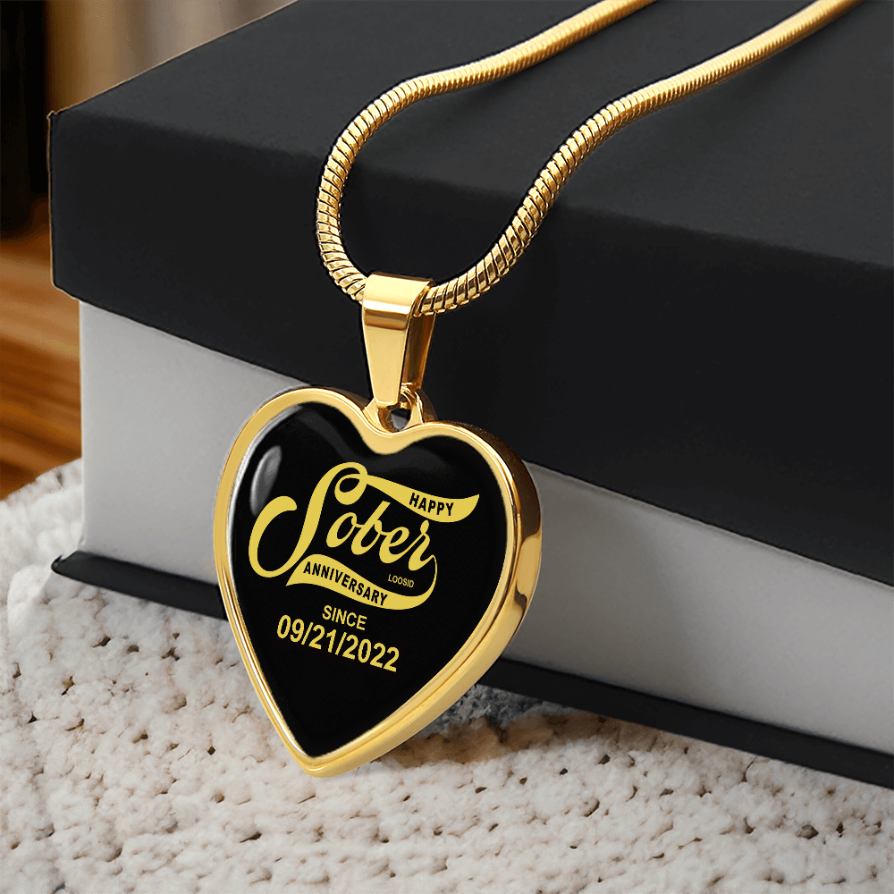 Happy Soberversary Gift | Sober Since Heart Necklace w/ Personalized Sober Date