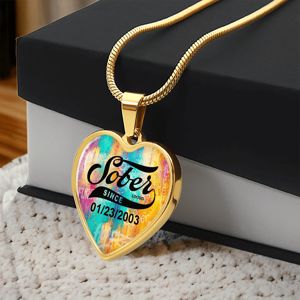 Sobriety Gift | Sober Since Heart Necklace with Personalized Date