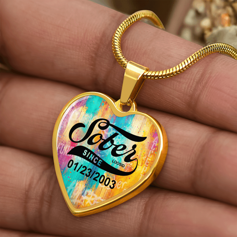 Sobriety Gift | Sober Since Heart Necklace with Personalized Date