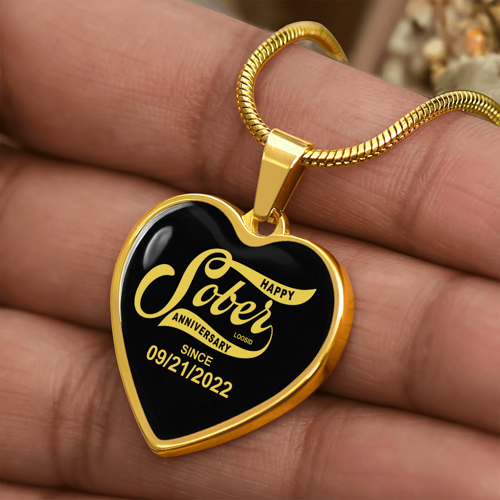 Happy Soberversary Gift | Sober Since Heart Necklace w/ Personalized Sober Date