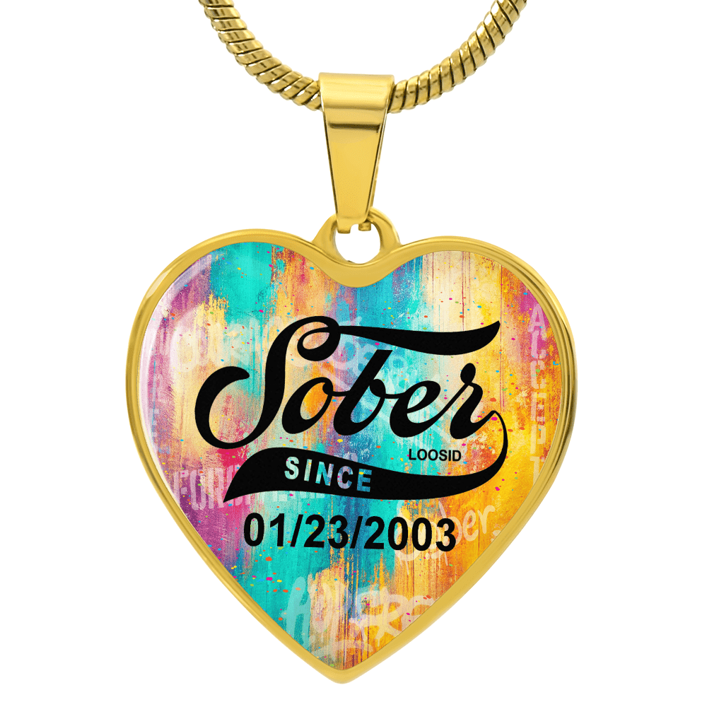 Sobriety Gift | Sober Since Heart Necklace with Personalized Date