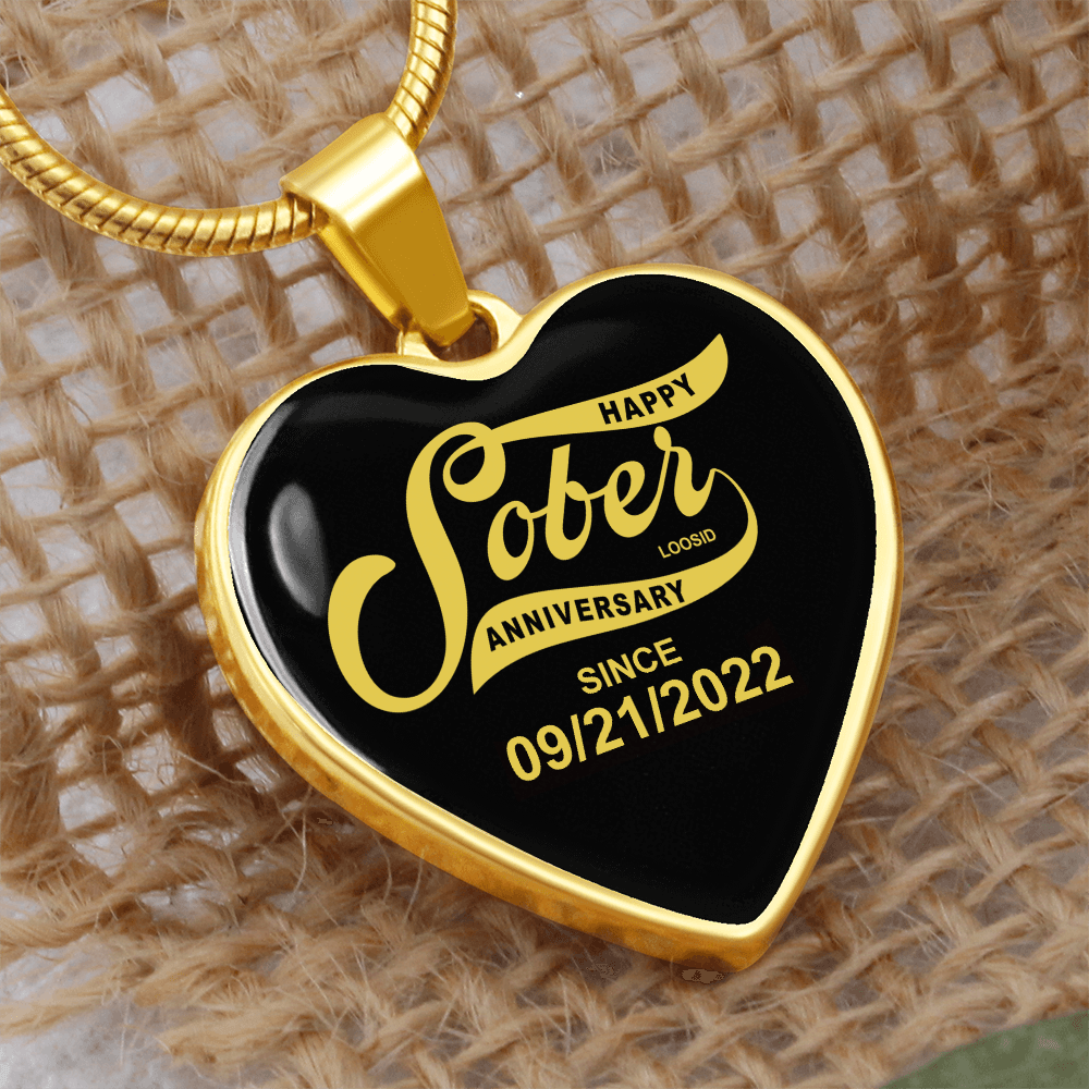 Happy Soberversary Gift | Sober Since Heart Necklace w/ Personalized Sober Date