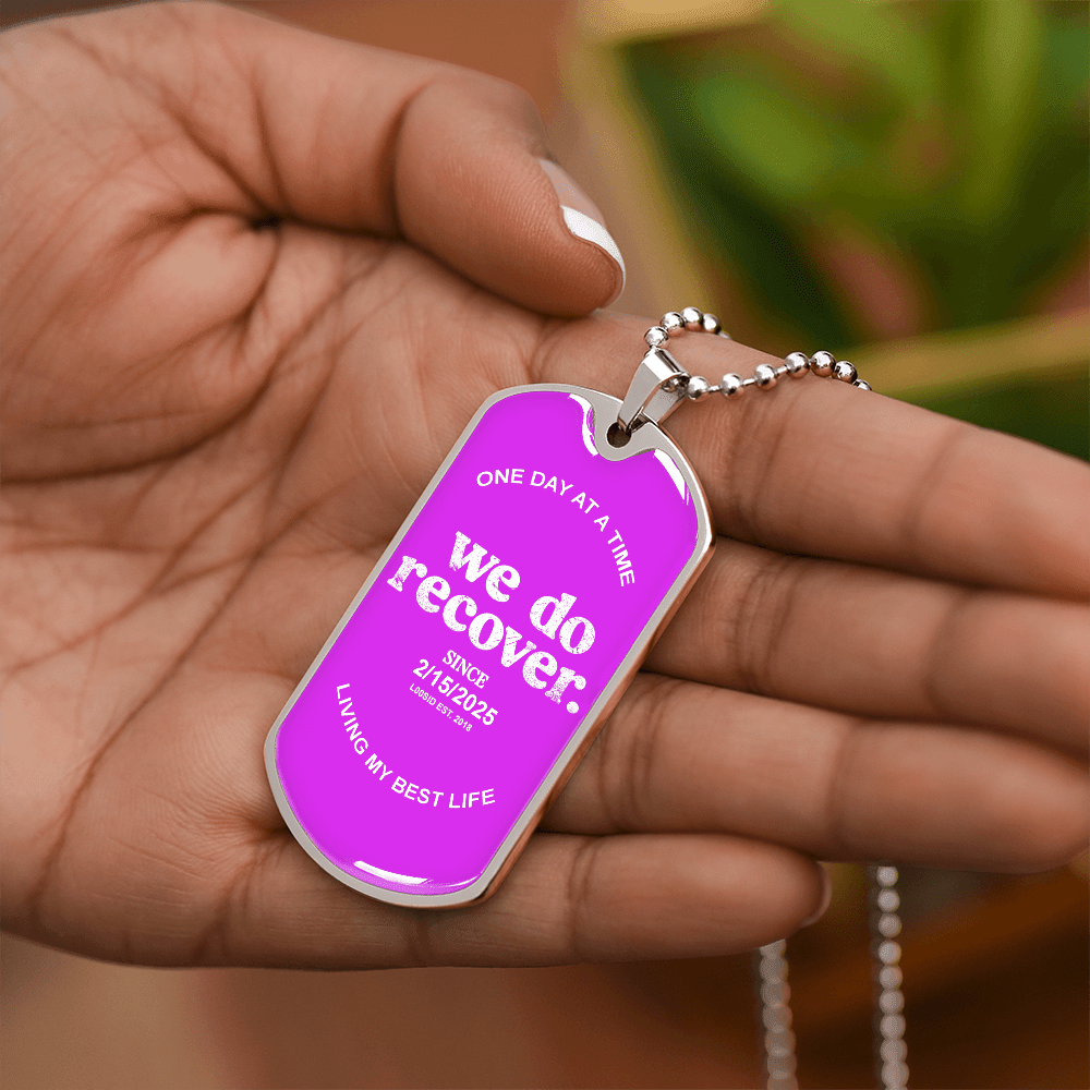 We Do Recover with Personalized 'Sober Since' Date Sober Jewelry back view (view 7)