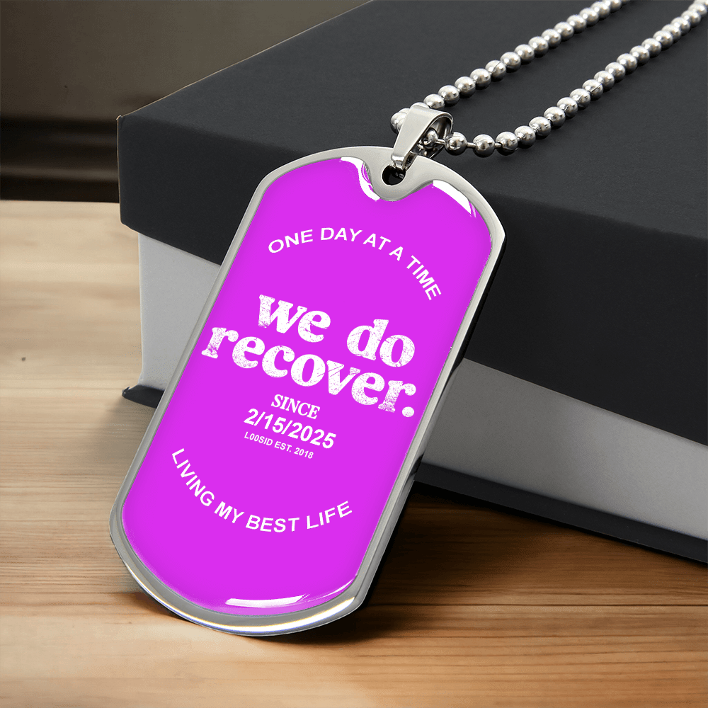 We Do Recover with Personalized 'Sober Since' Date Sober Jewelry flat lay styled image (view 3)