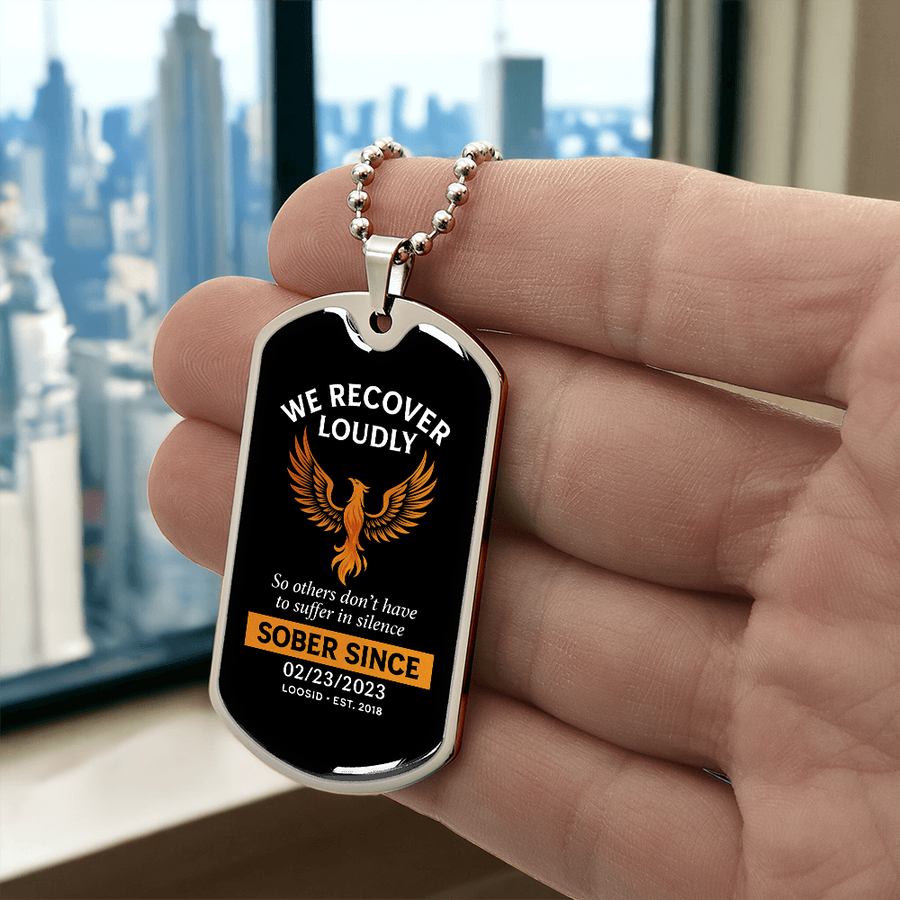 We Recover Loudly Dog Tag