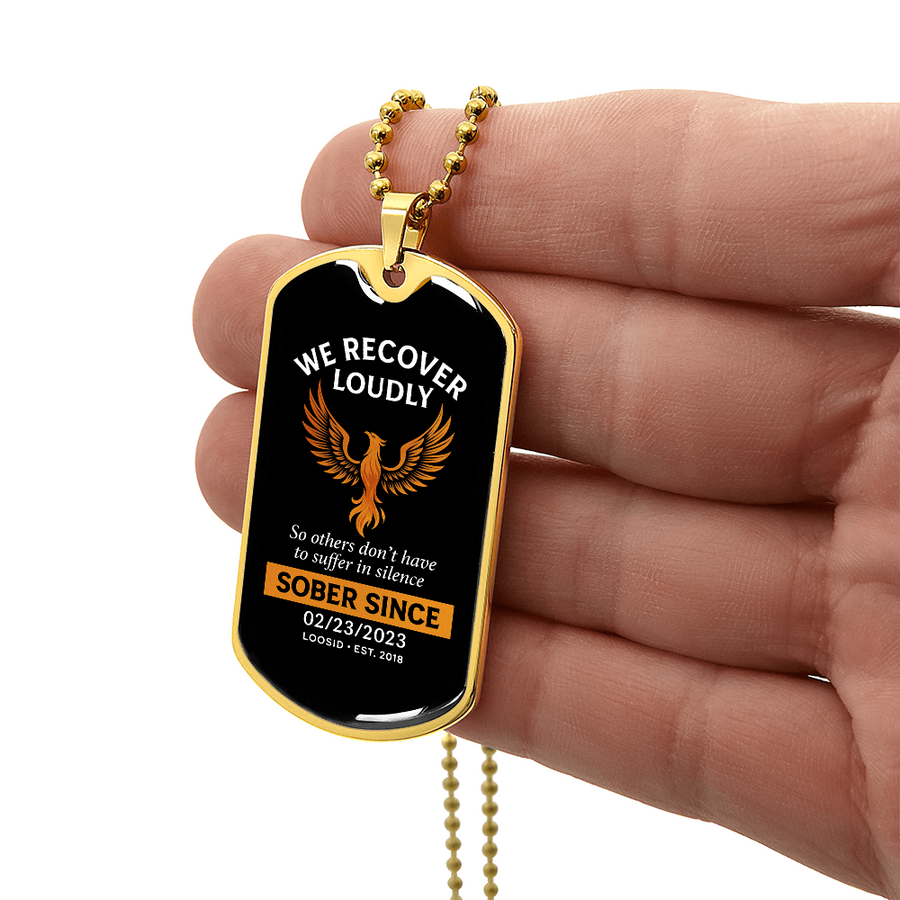 We Recover Loudly Dog Tag