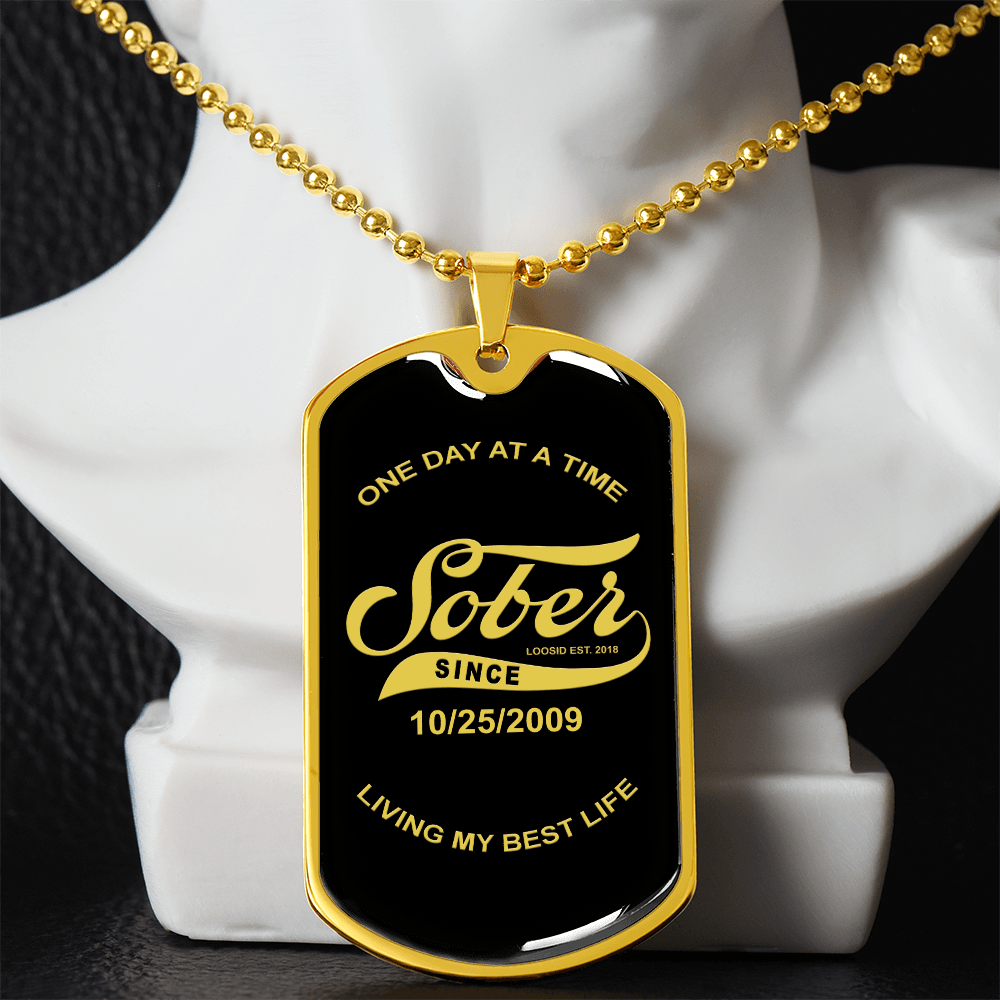 18k gold sobriety gift dog tag by Loosid