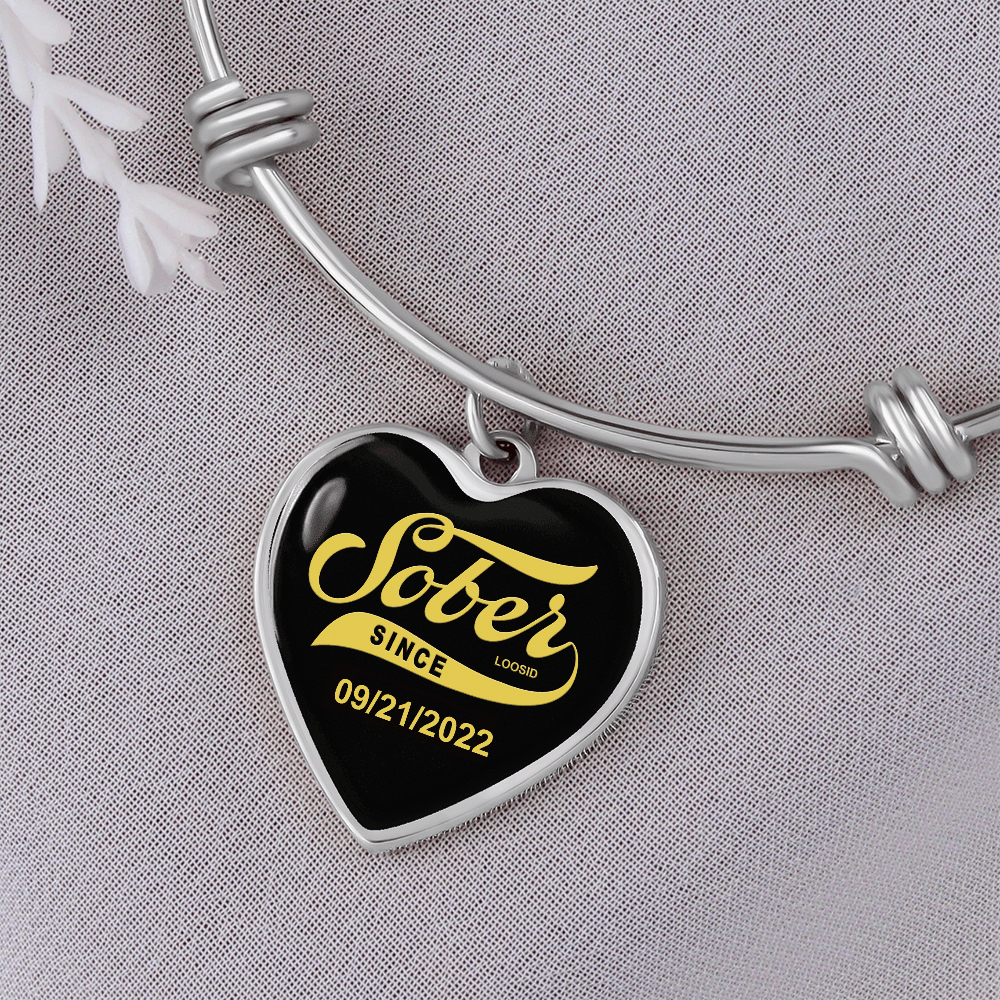 Sobriety Gift | Sober Since Heart Bangle