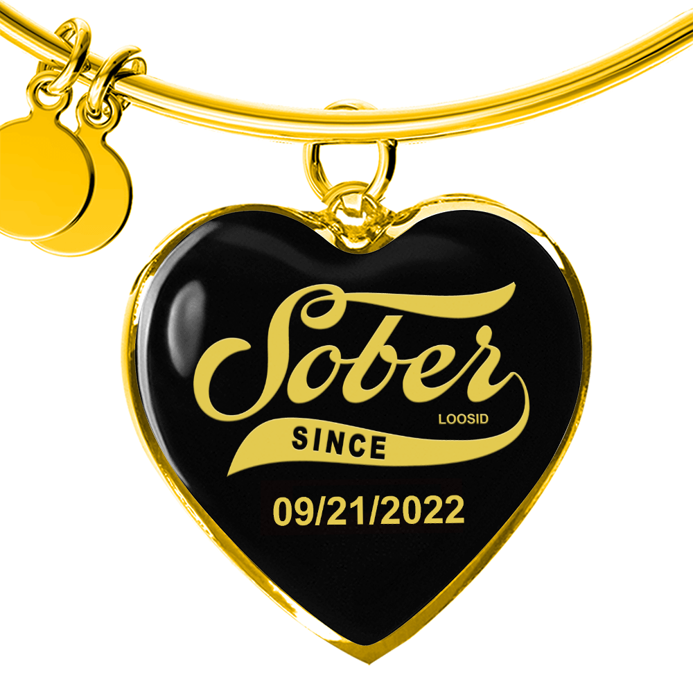 Sobriety Gift | Sober Since Heart Bangle w/ Personalized Sober Date