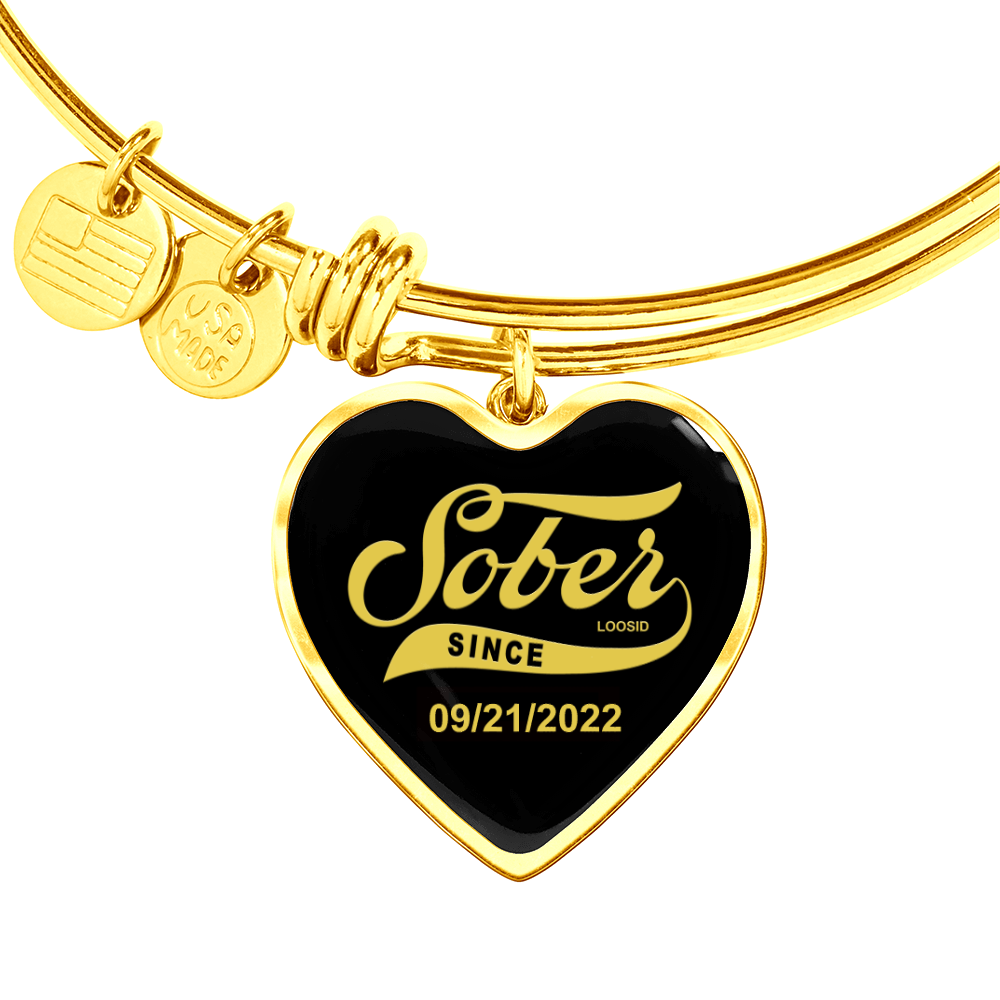 Sobriety Gift | Sober Since Heart Bangle w/ Personalized Sober Date