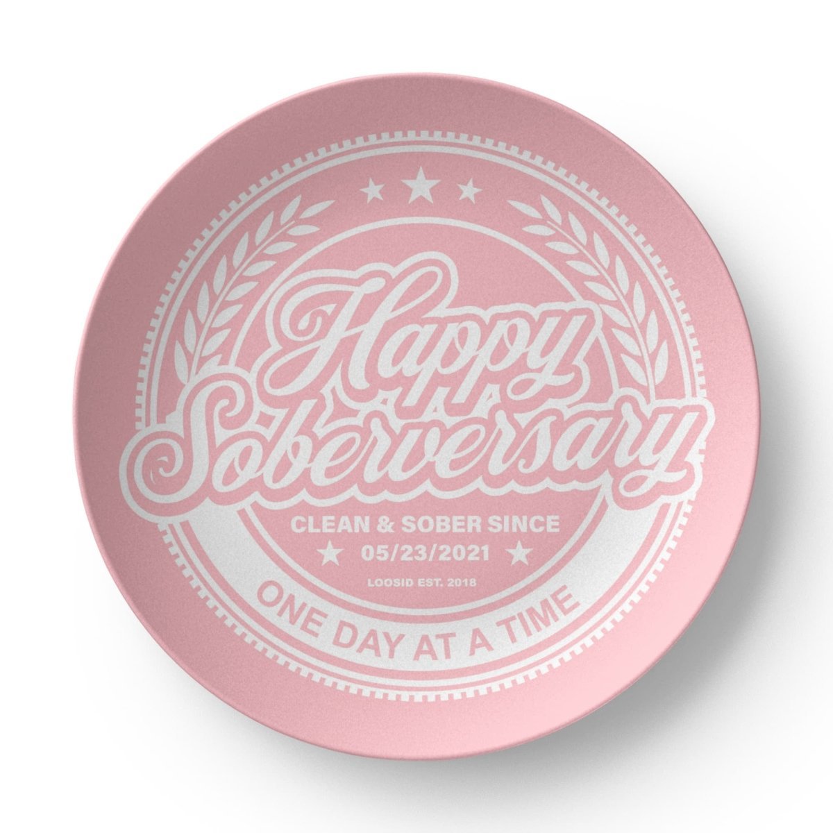Pink Happy Soberversary Polymer 10” Plate