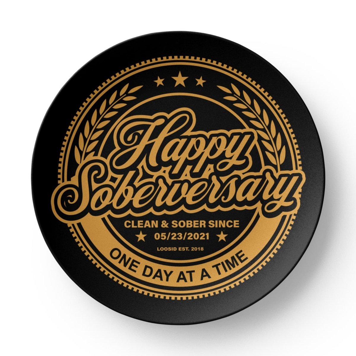 Black Happy Soberversary Polymer 10” Plate