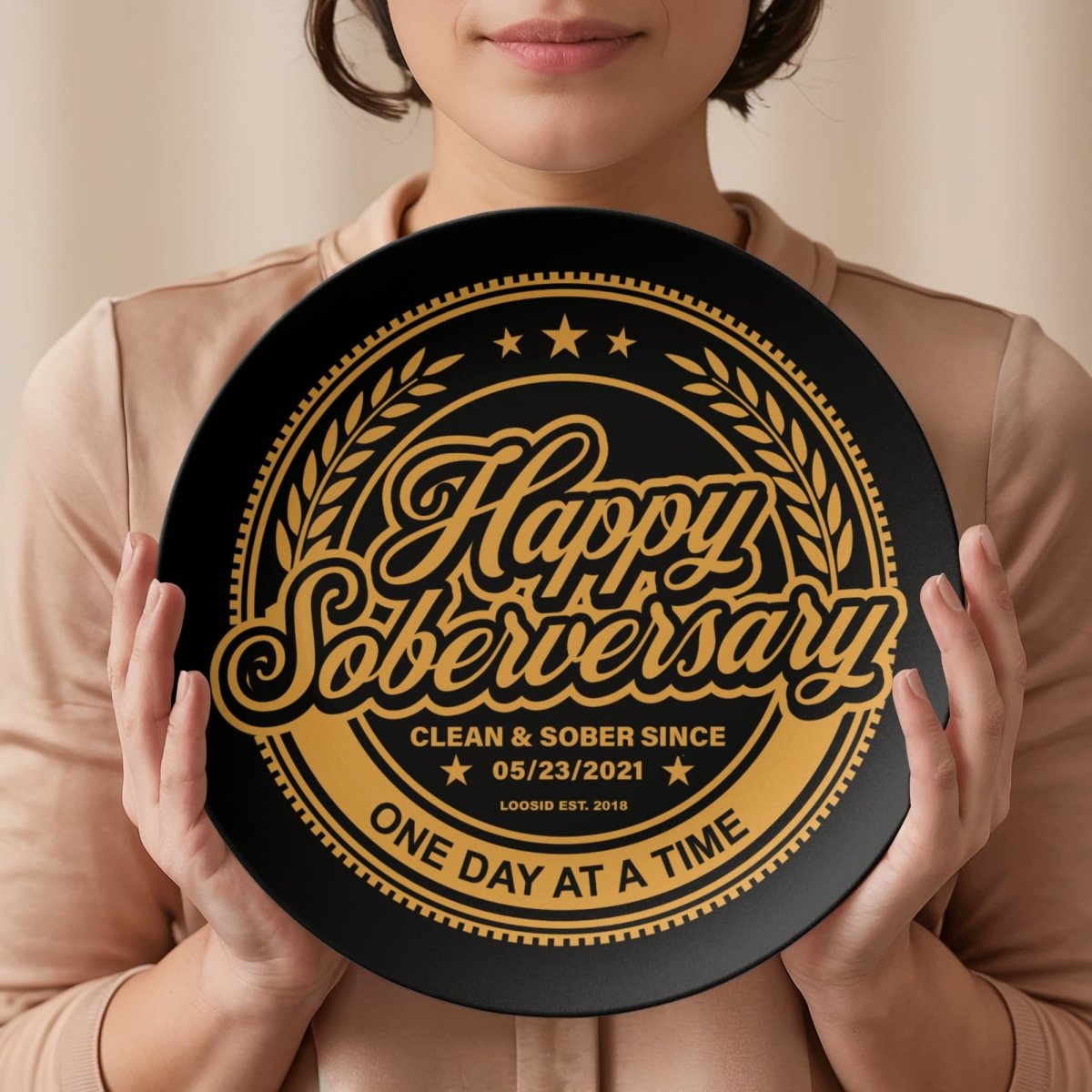 Black Happy Soberversary Polymer 10” Plate
