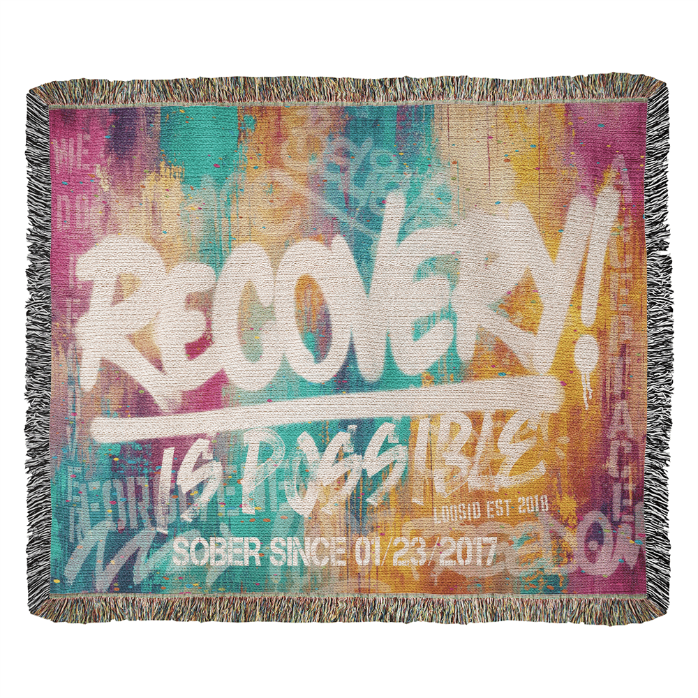 Sobriety Gift | Recovery Is Possible Woven Blanket with Date