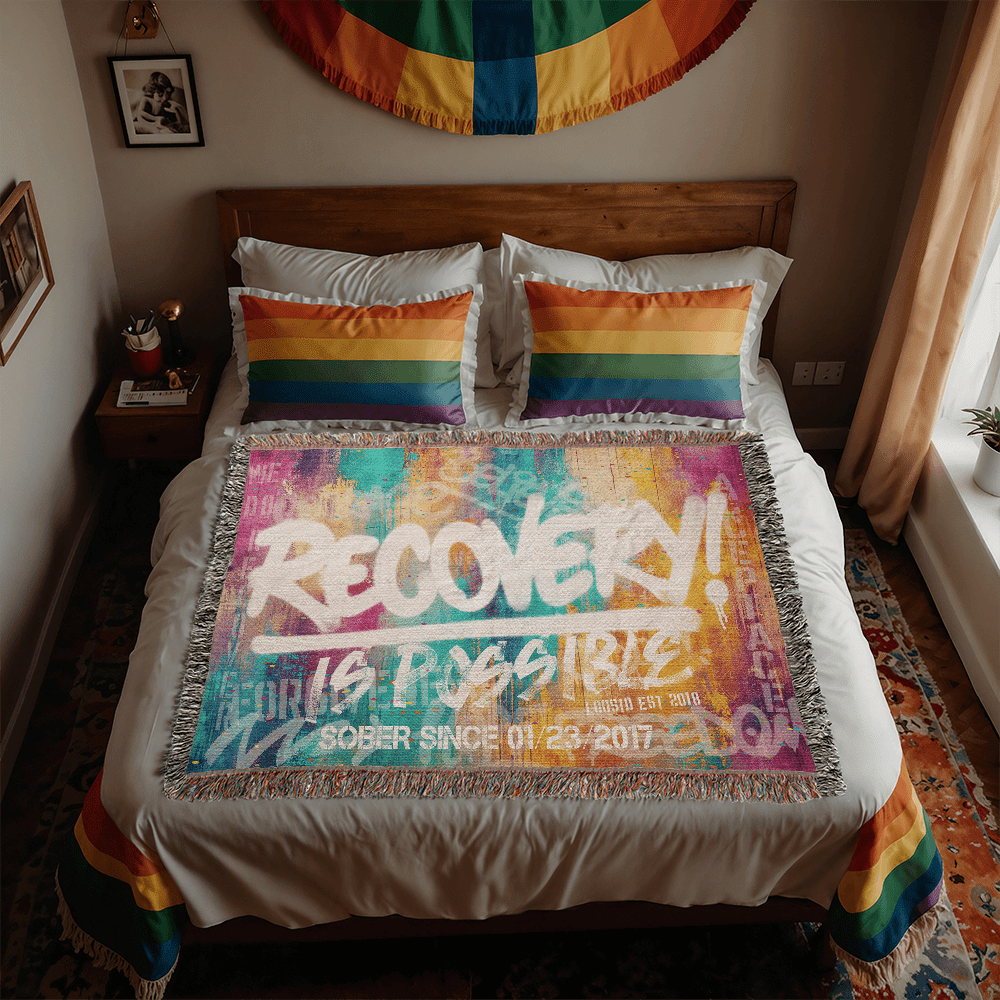 Sobriety Gift | Recovery Is Possible Woven Blanket with Date