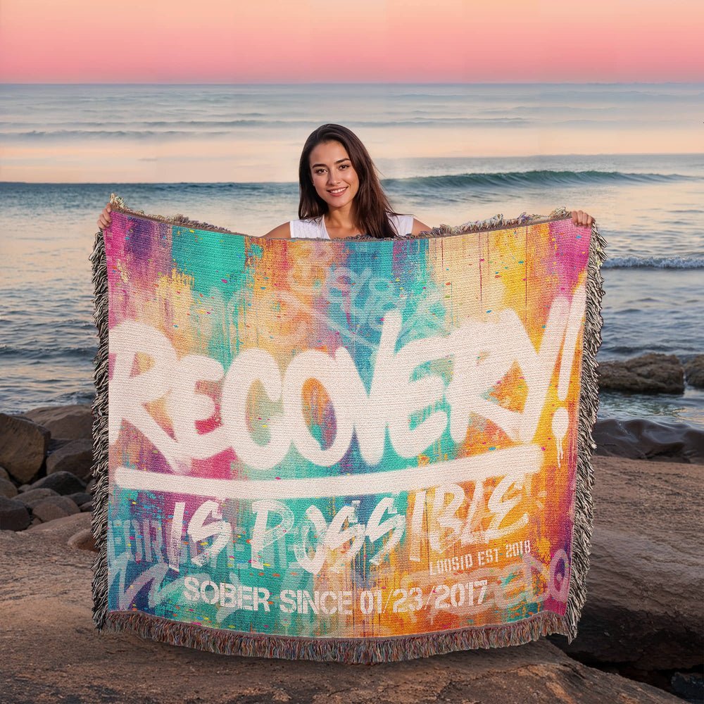 Sobriety Gift | Recovery Is Possible Woven Blanket with Date