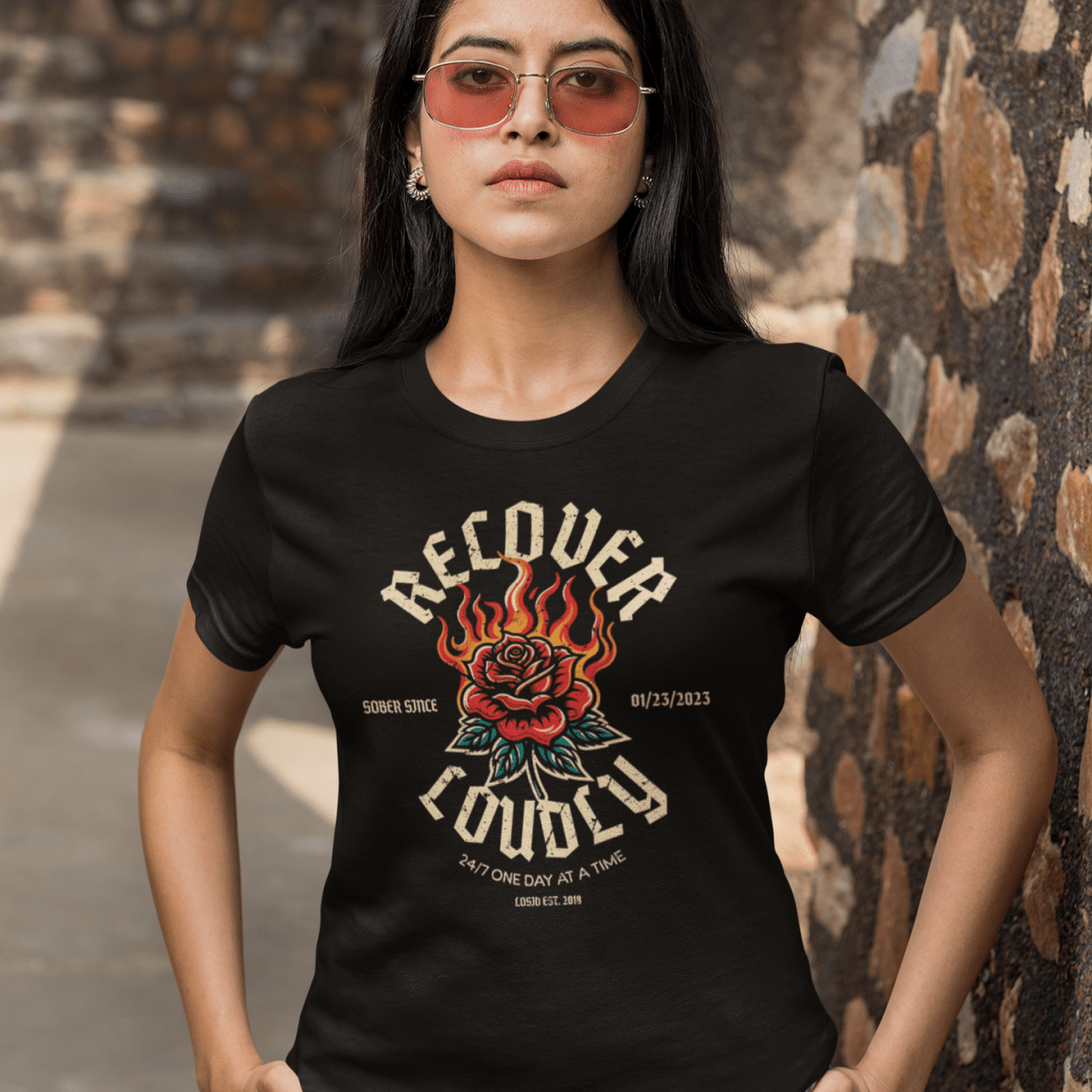 Recover Loudly T-shirt with Custom Sobriety Date