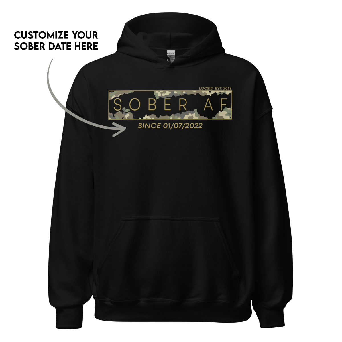Stylish recovery hoodie featuring bold “Sober AF” text