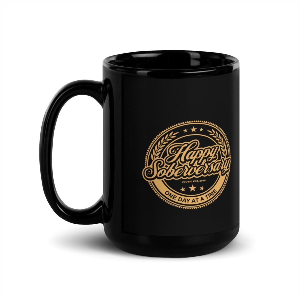 Black Happy Soberversary Black Sober Coffee Mug graphic detail (view 4)