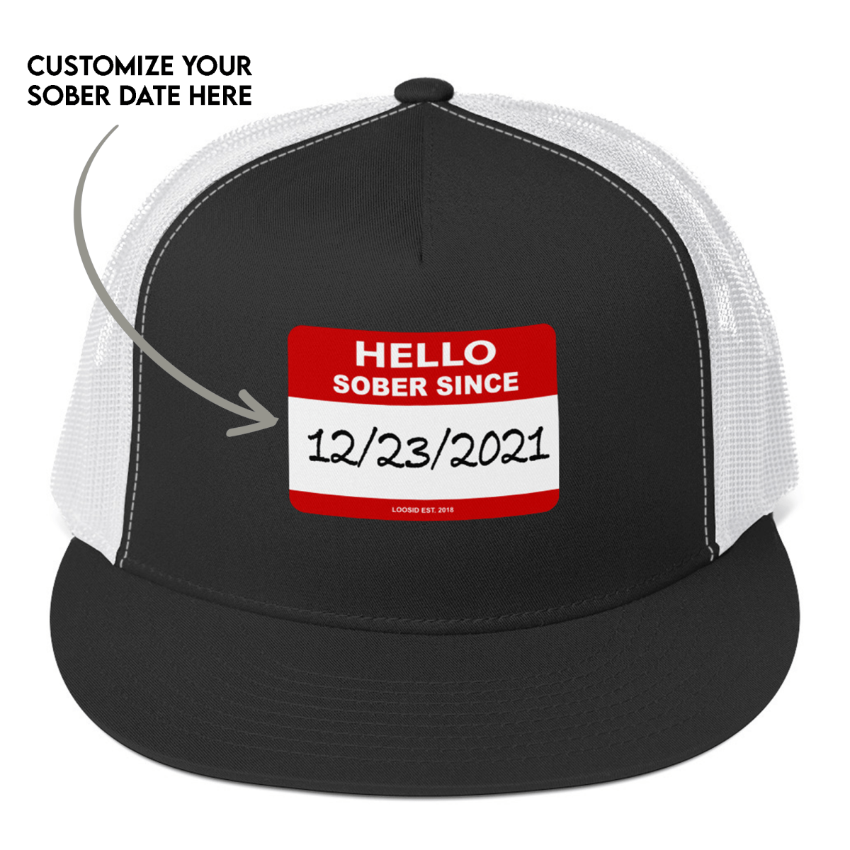 Hello Sober Since Trucker Cap w/ Personalized Sobriety Date
