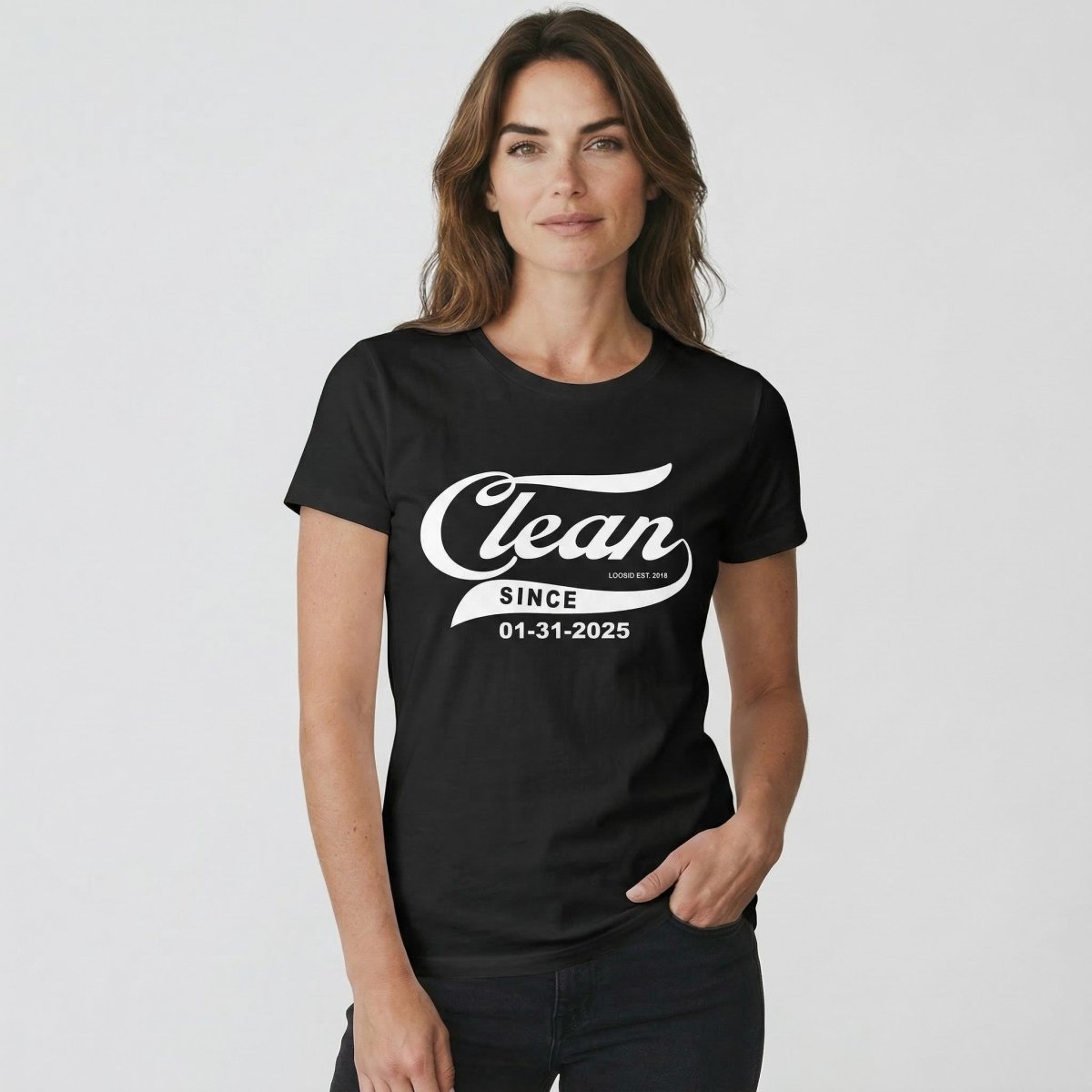 Clean Since Sober T Shirt side view (view 6)