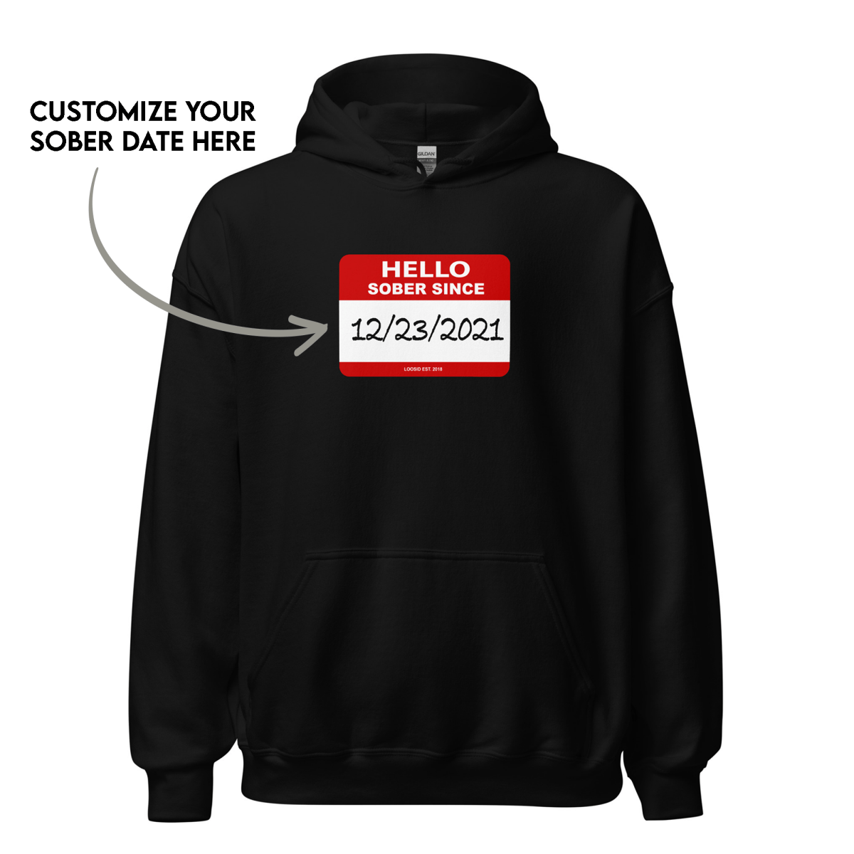 Hello Sober Since Recovery Hoodie flat lay styled image (view 3)