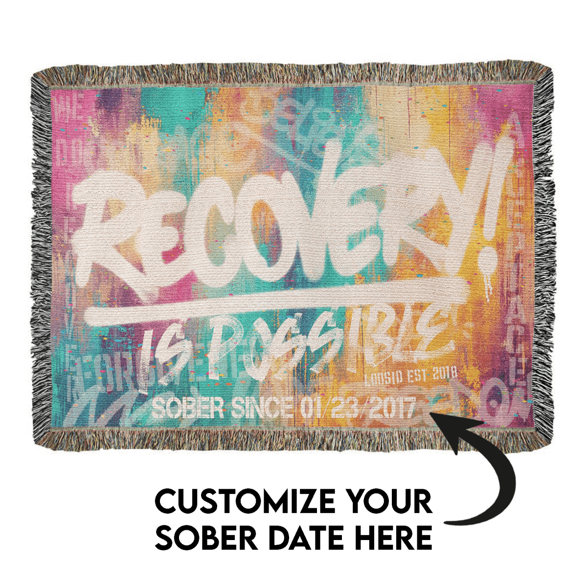 Sobriety Gift | Recovery Is Possible Woven Blanket with Date