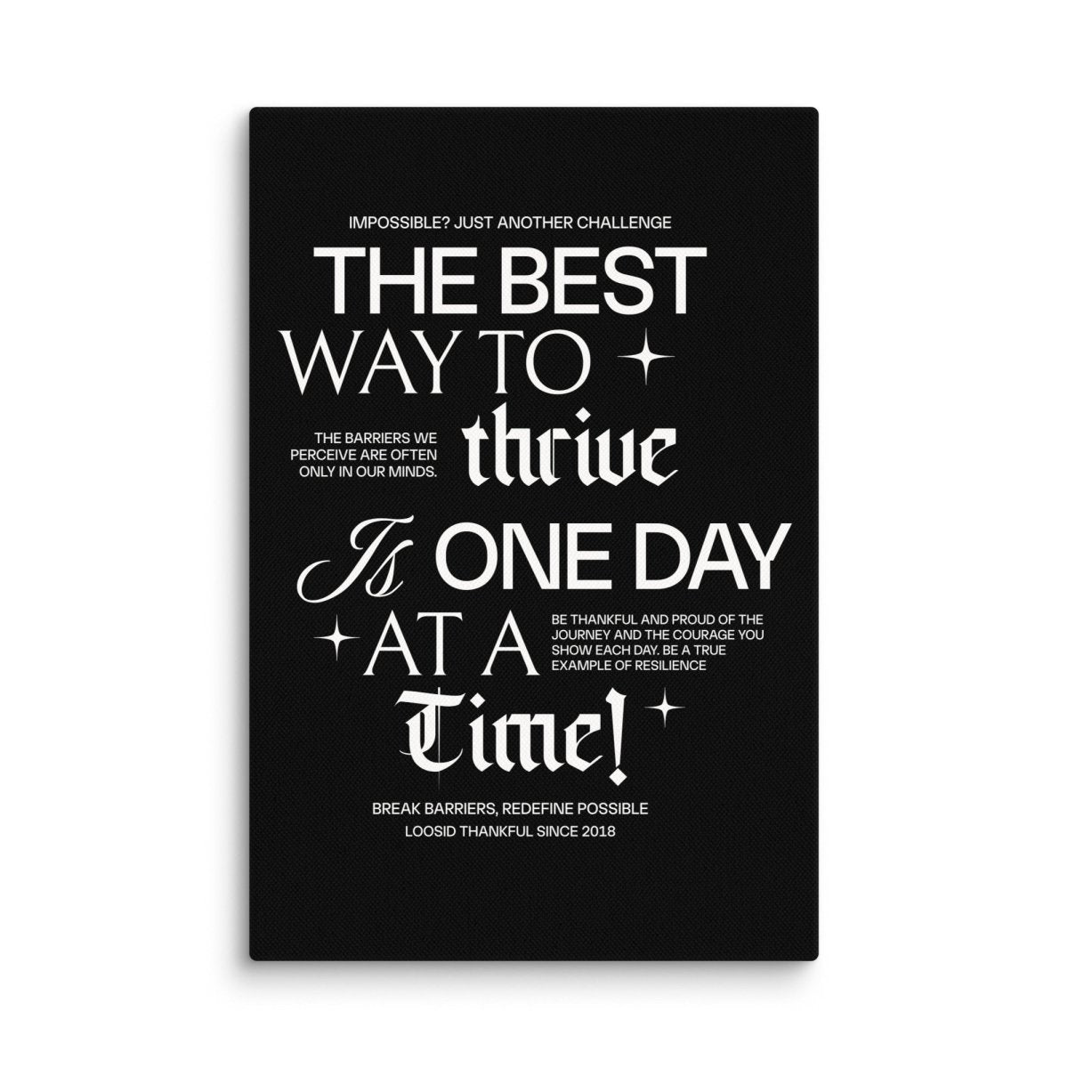 Be Thankful & Thrive Canvas with Recovery Quote Sobriety Art flat lay styled image (view 3)