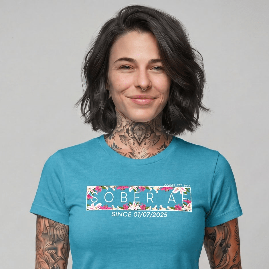 Sober T Shirt | Women's Sober AF Tee with Custom Sobriety Date
