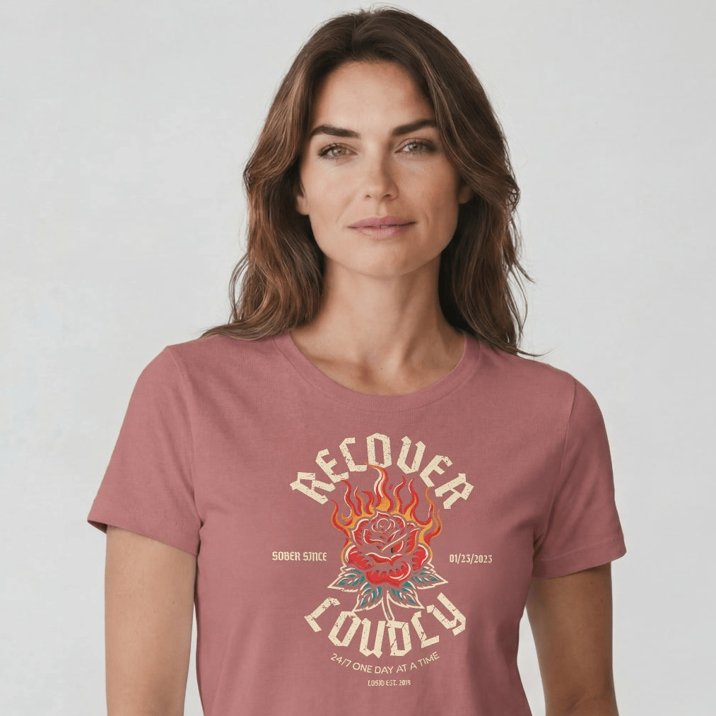 Recover Loudly Sober T Shirt with Custom Sobriety Date