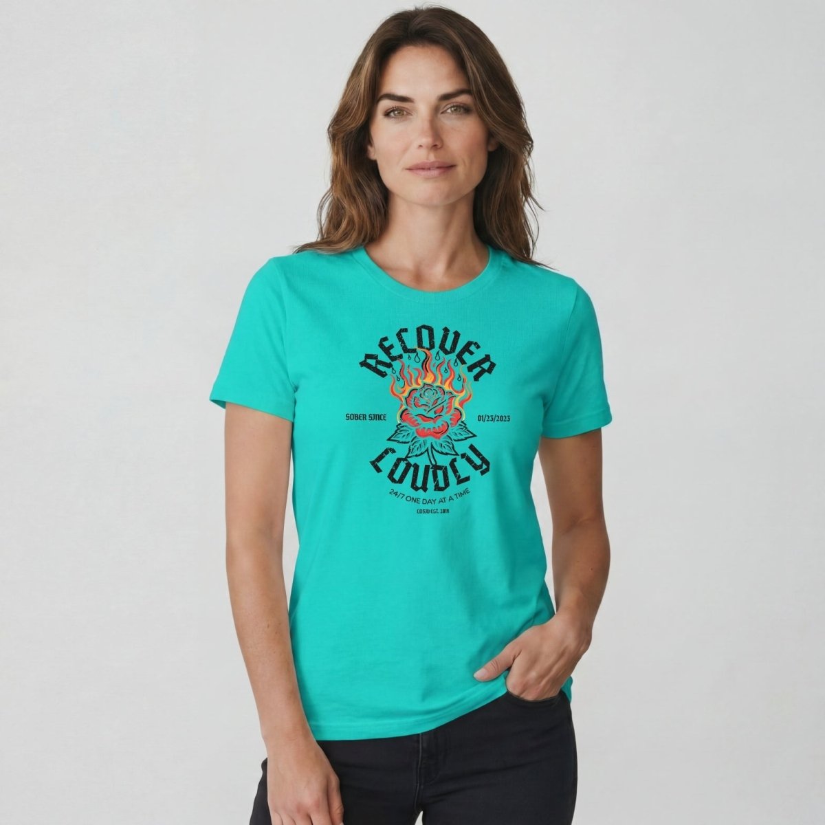 Recover Loudly Sober T Shirt with Custom Sobriety Date