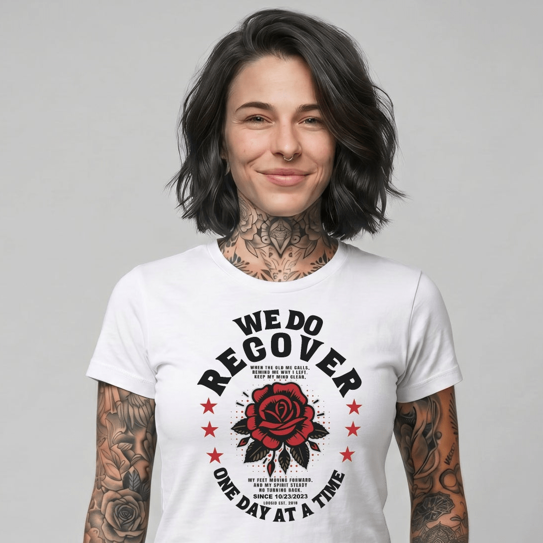 We Do Recover Sober T Shirt fit detail (view 9)