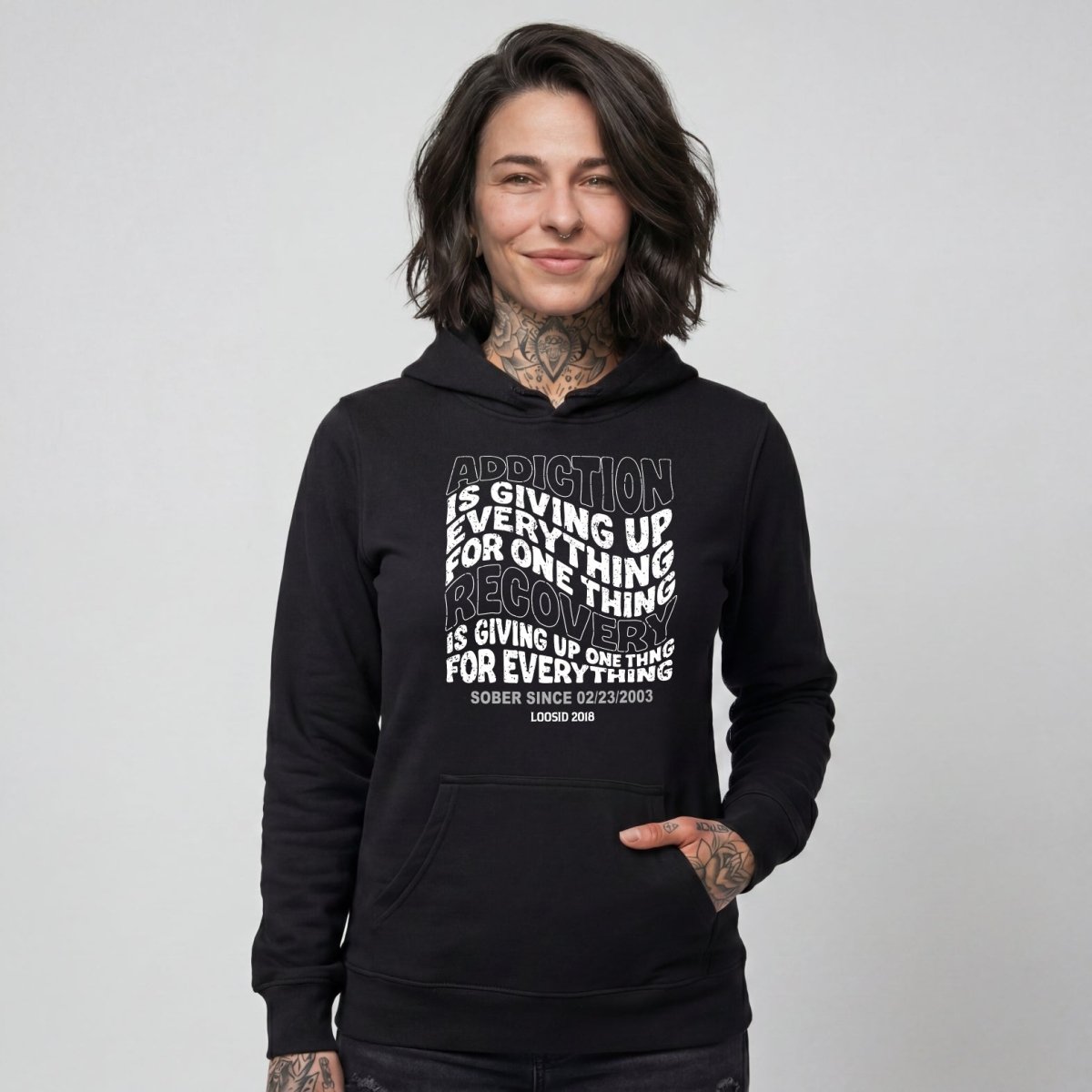 Addiction is Giving up Recovery Hoodie lifestyle view (view 5)