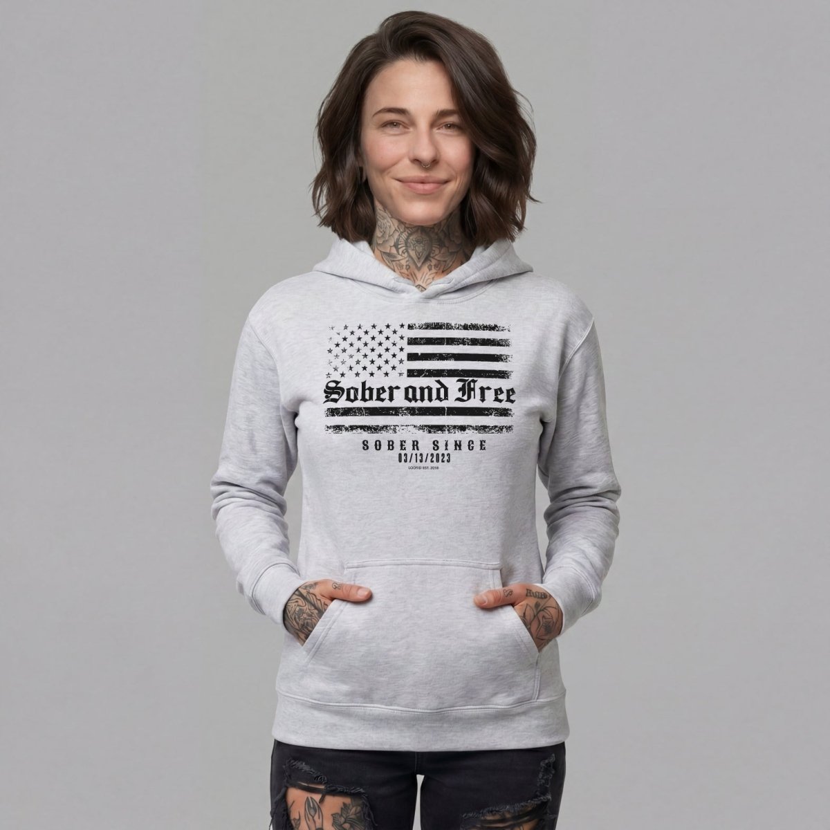 Sober and Free Custom Sobriety Date Recovery Hoodie product photo (view 20)