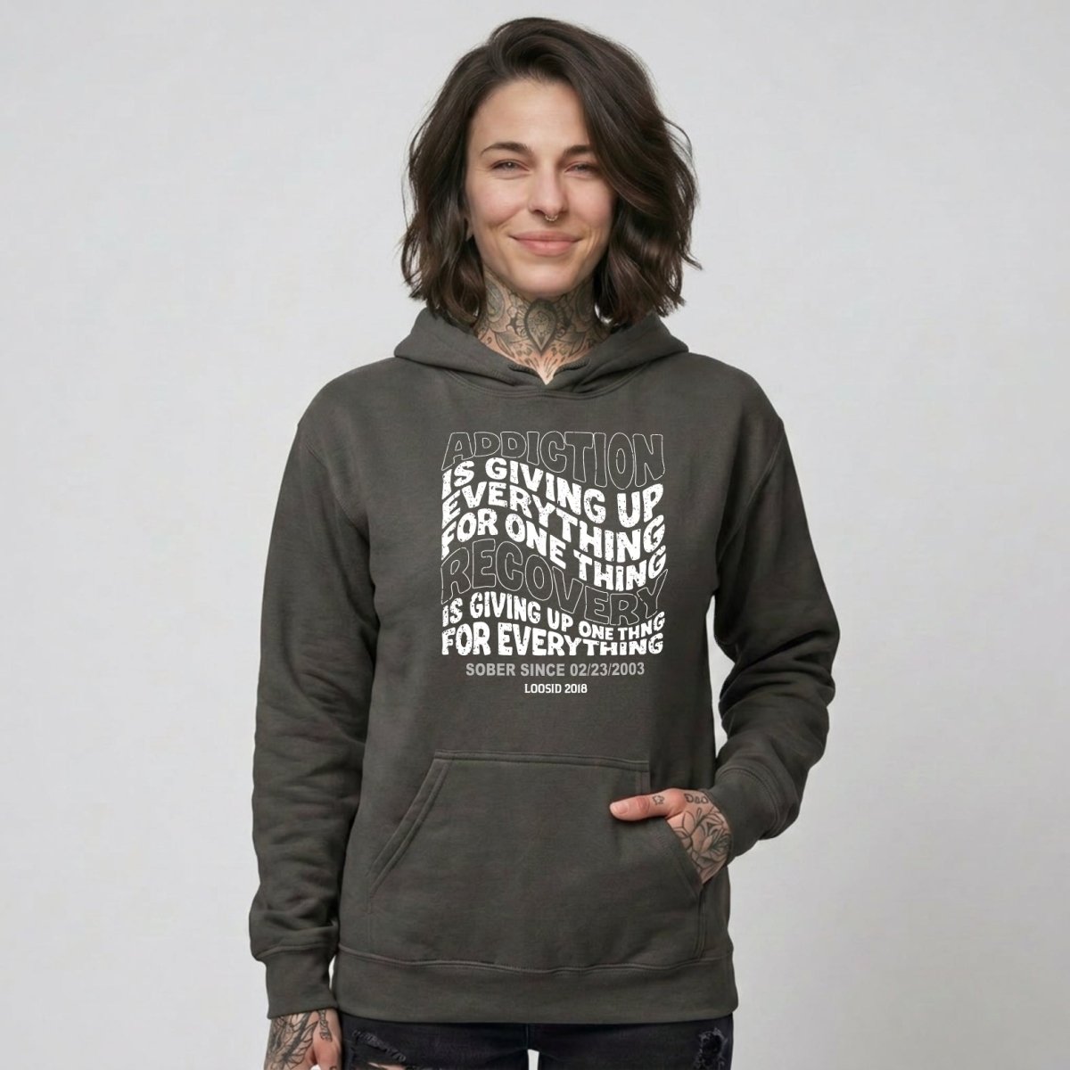 Addiction is Giving up Recovery Hoodie featuring the design (view 11)