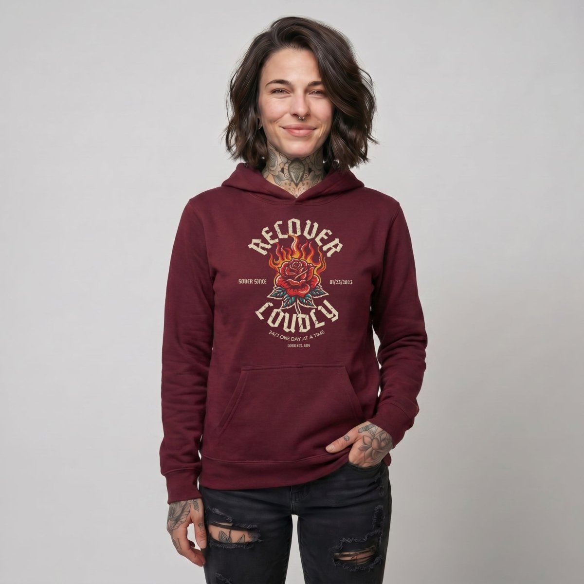 Recover Loudly Women's Custom Sobriety Date Recovery Hoodie graphic detail (view 24)