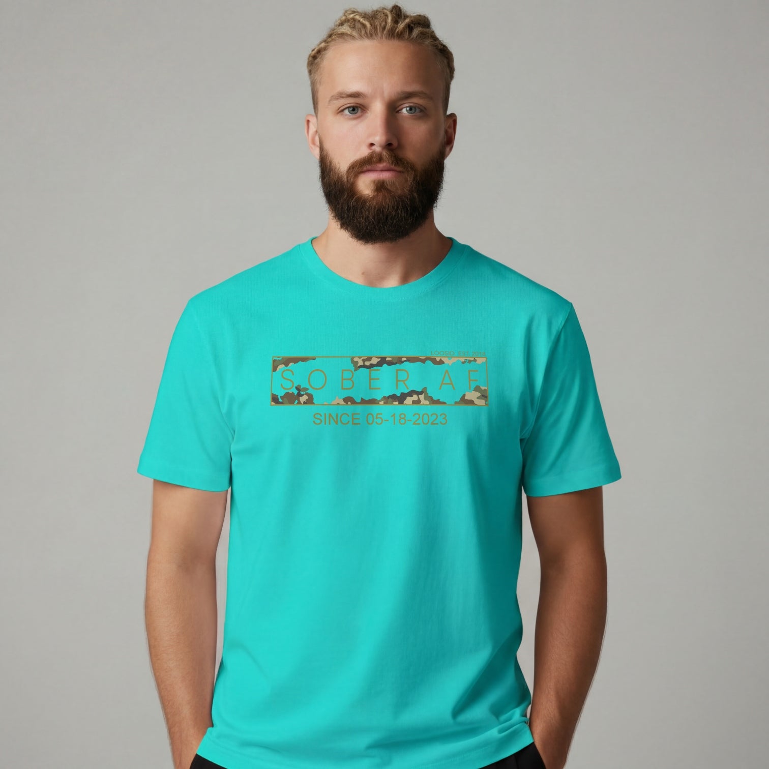Sober T Shirt | Men's Sober AF Camo Tee with Personalized Date