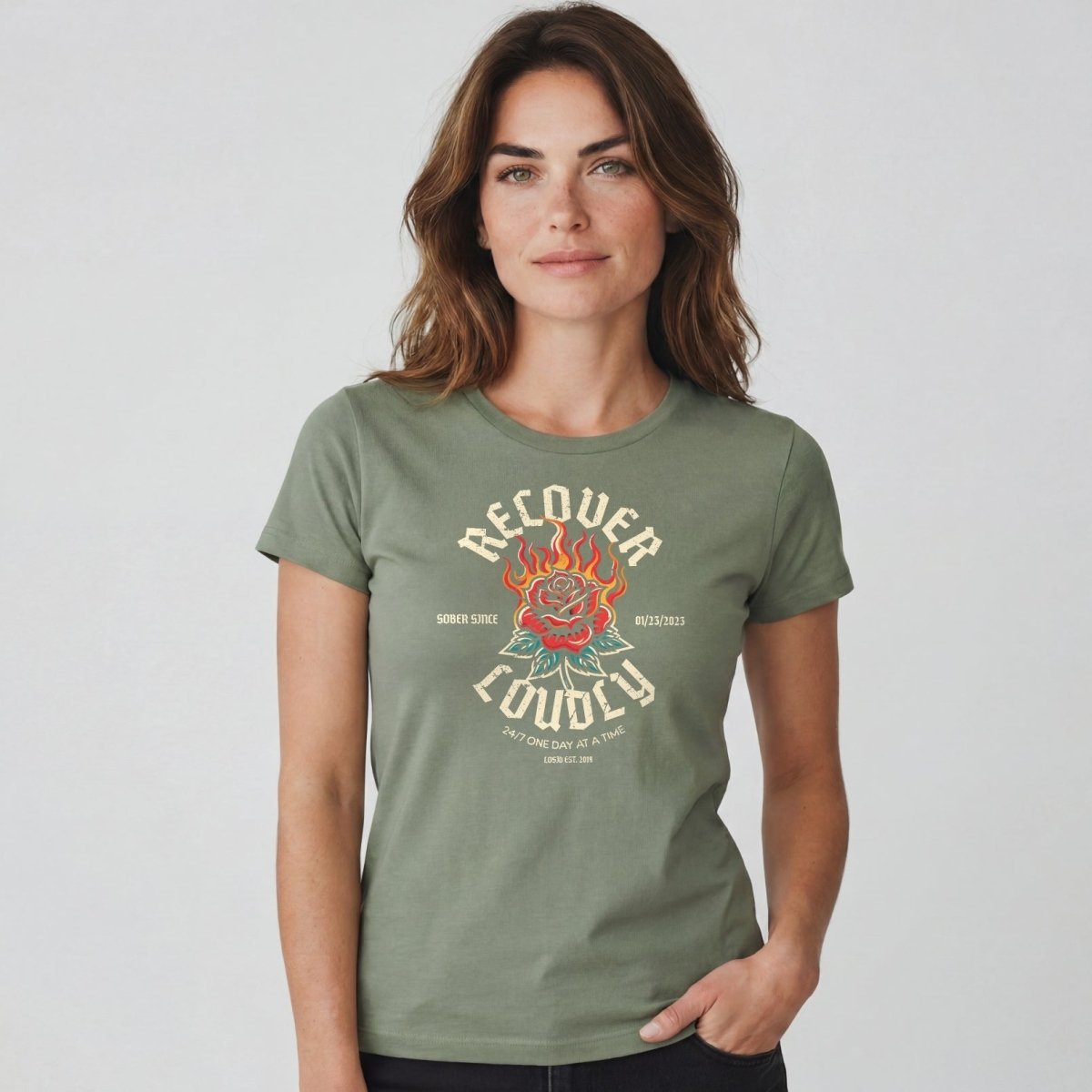 Recover Loudly Sober T Shirt with Custom Sobriety Date