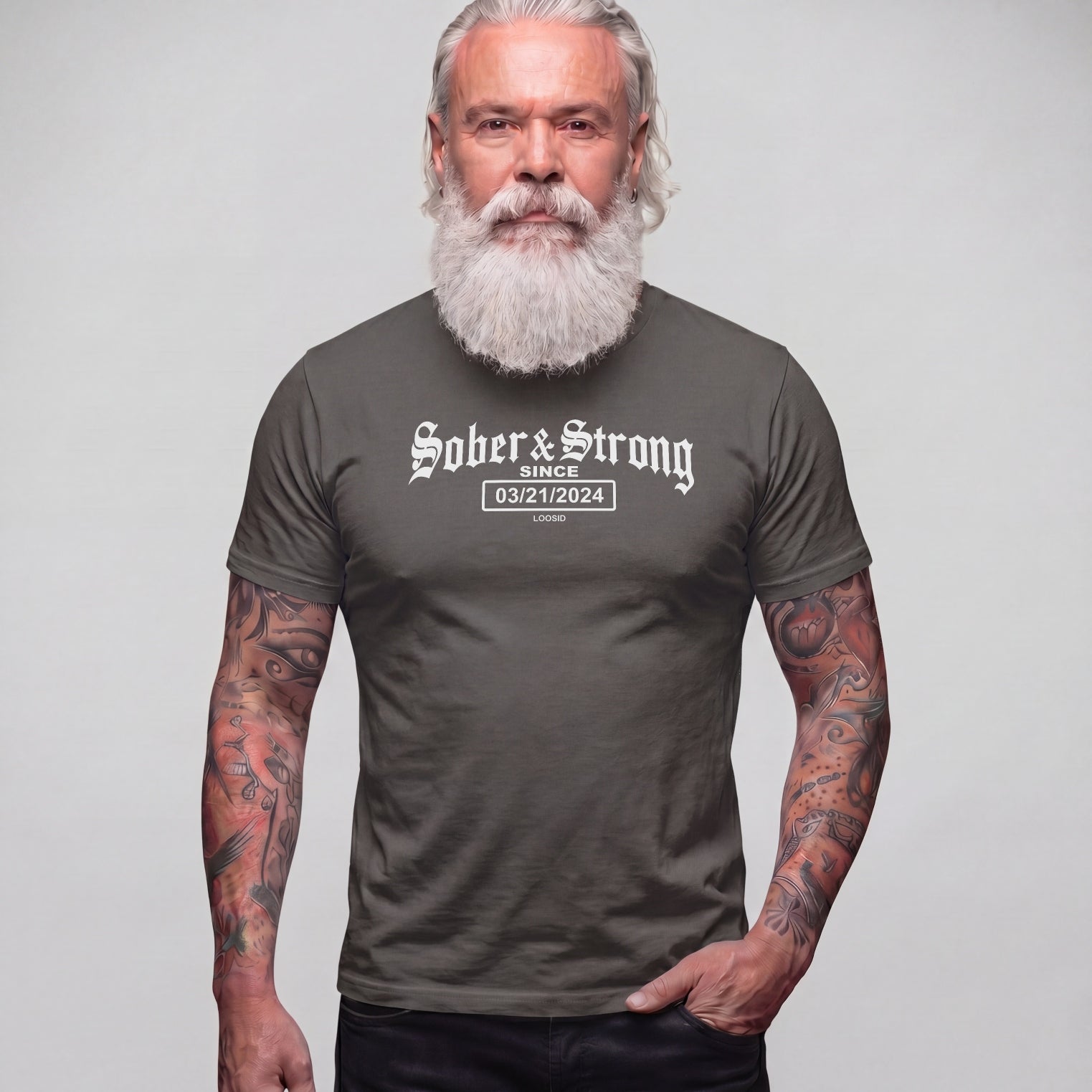 Sober T Shirt | Men's Old School Sober & Strong Tee with Personalized Sobriety Date