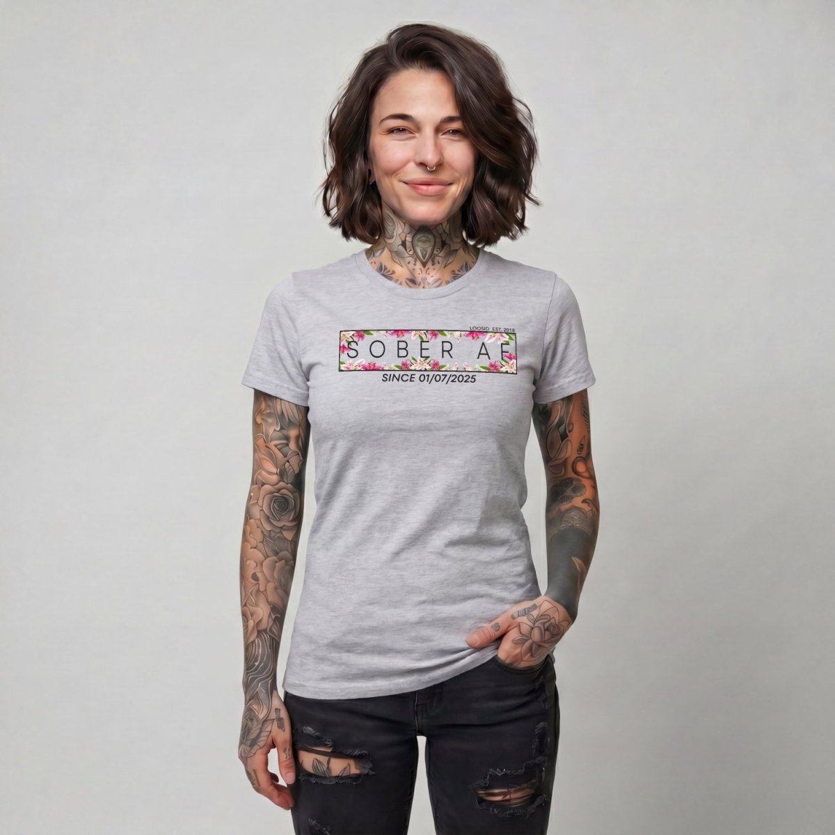 Sober T Shirt | Women's Sober AF Tee with Custom Sobriety Date