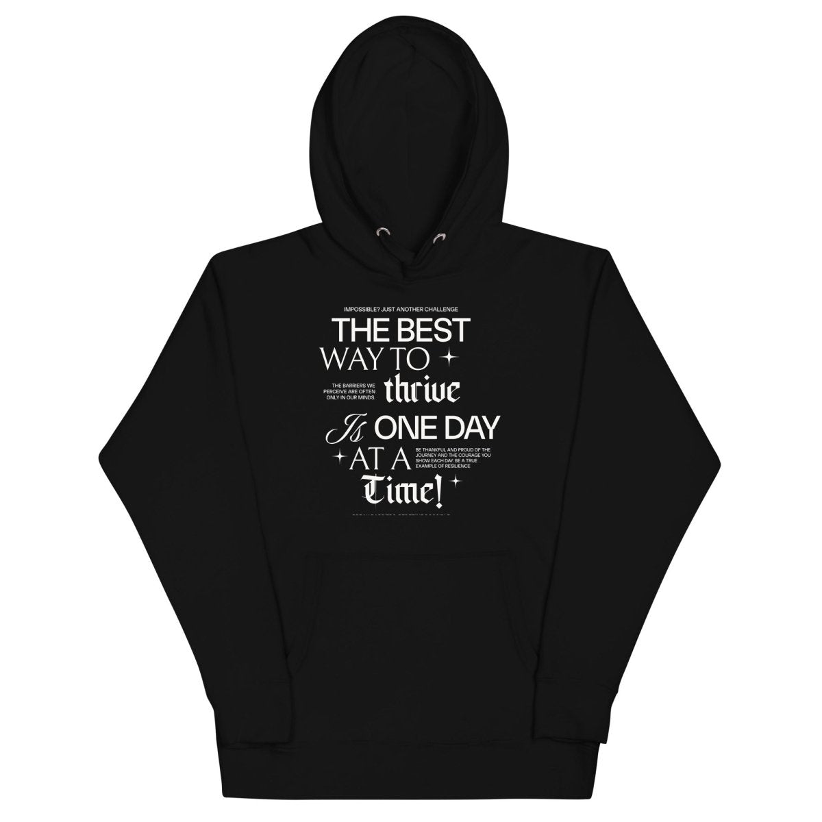 Be Thankful and Thrive Recovery Hoodie close-up view (view 2)