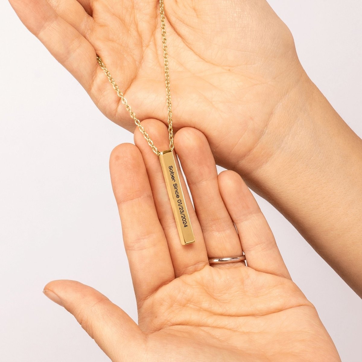 Sober Since 3D Bar Necklace w / Personalized Sober Date and Message Card