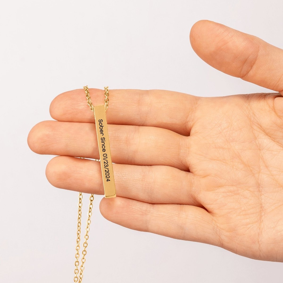 Sober Since 3D Bar Necklace w / Personalized Sober Date and Message Card