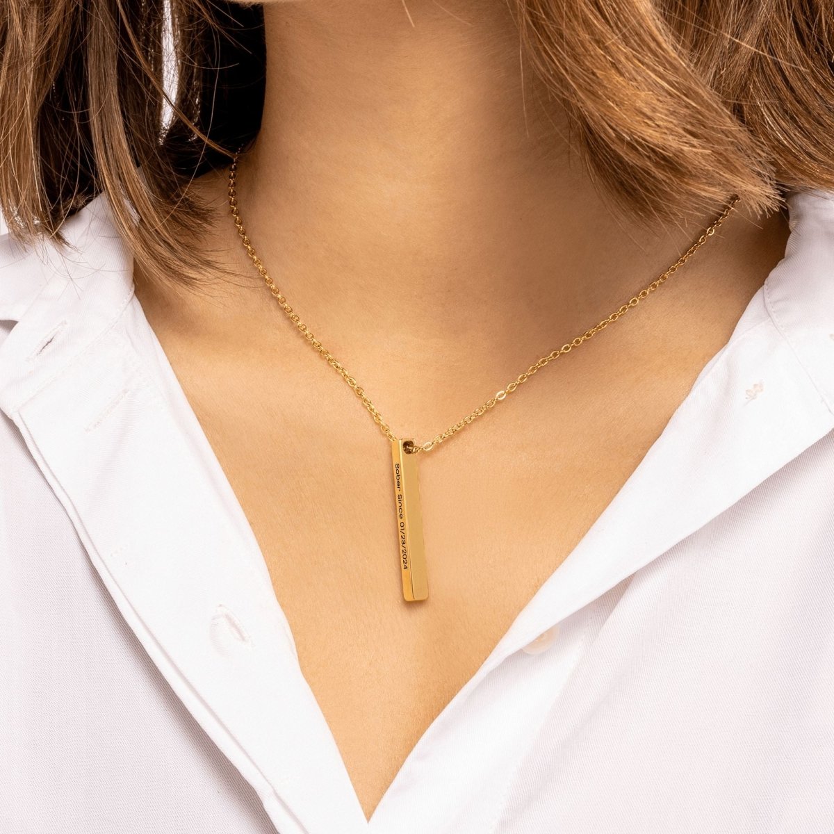 Sober Since 3D Bar Necklace w / Personalized Sober Date and Message Card