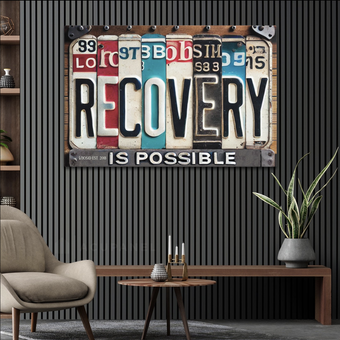 Sobriety wall art that says Recovery is Possible