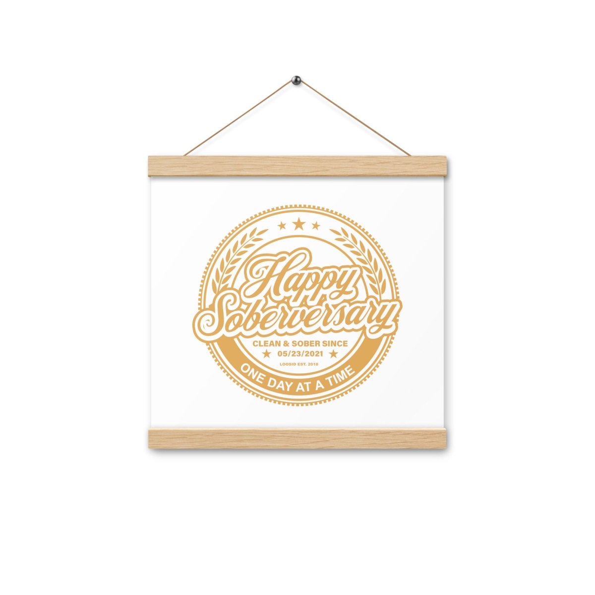 White Happy Soberversary Poster with Hanger Sobriety Art graphic detail (view 4)